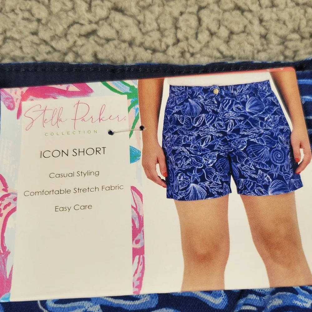 Stella Parker Icon Chino Shorts Womens 14 Blue Seashell‎ Coastal Nautical Preppy